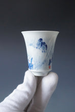 Load image into Gallery viewer, 60ml Qinghua Early Spring Sparrow Jingdezhen Porcelain Teacup by KuangShi 青花匡石手绘麻雀春早杯

