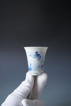 Load image into Gallery viewer, 60ml Qinghua Early Spring Sparrow Jingdezhen Porcelain Teacup by KuangShi 青花匡石手绘麻雀春早杯

