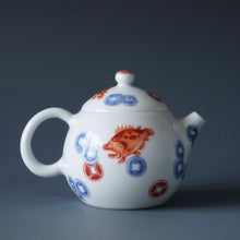 Load image into Gallery viewer, Qinghua Fish and Coins Jingdezhen Fine Porcelain Teapot 青花有余龙蛋壶 100ml
