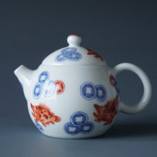 Load image into Gallery viewer, Qinghua Fish and Coins Jingdezhen Fine Porcelain Teapot 青花有余龙蛋壶 100ml
