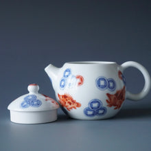Load image into Gallery viewer, Qinghua Fish and Coins Jingdezhen Fine Porcelain Teapot 青花有余龙蛋壶 100ml
