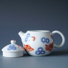 Load image into Gallery viewer, Qinghua Fish and Coins Jingdezhen Fine Porcelain Teapot 青花有余龙蛋壶 100ml
