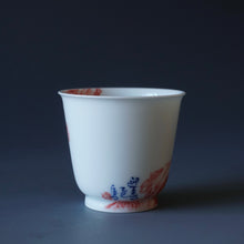 Load image into Gallery viewer, 85ml Qinghua Bird and Rock Porcelain Teacup by KuangShi 青花匡石鸟石迎春杯
