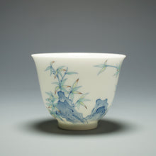 Load image into Gallery viewer, Wood Fired Doucai Bamboo and Stone Jingdezhen Porcelain Teacup 柴窑斗彩石竹杯 90ml

