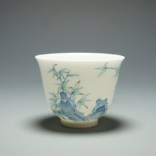 Load image into Gallery viewer, Wood Fired Doucai Bamboo and Stone Jingdezhen Porcelain Teacup 柴窑斗彩石竹杯 90ml
