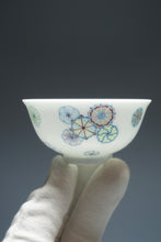 Load image into Gallery viewer, Wood Fired Doucai Hydrangea Jingdezhen Porcelain Teacup 柴窑斗彩绣球花杯 110ml
