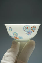 Load image into Gallery viewer, Wood Fired Doucai Hydrangea Jingdezhen Porcelain Teacup 柴窑斗彩绣球花杯 110ml
