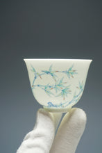 Load image into Gallery viewer, Wood Fired Doucai Bamboo and Stone Jingdezhen Porcelain Teacup 柴窑斗彩石竹杯 90ml
