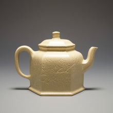 Load image into Gallery viewer, Fully Handmade Pear Skin Benshan Duanni Hexagon Xiaojinzhong Teapot with carvings by Liu Wei 全手工刘伟梨皮本山段六方小金钟 110ml
