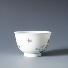Load image into Gallery viewer, Wood Fired Doucai Butterfly and Flowers Jingdezhen Porcelain Teacup 柴窑斗彩花蝶杯 115ml
