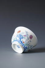 Load image into Gallery viewer, Wood Fired Doucai Butterfly and Flowers Jingdezhen Porcelain Teacup 柴窑斗彩花蝶杯 115ml
