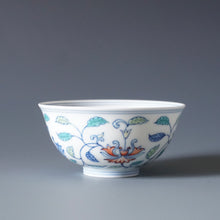 Load image into Gallery viewer, Wood Fired Doucai Flowers Jingdezhen Porcelain Teacup 柴窑斗彩花卉杯 90ml
