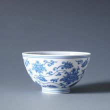 Load image into Gallery viewer, Wood Fired Qinghua Flowers Jingdezhen Porcelain Teacup 柴窑青花花卉杯 100ml
