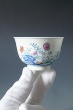 Load image into Gallery viewer, Wood Fired Doucai Butterfly and Flowers Jingdezhen Porcelain Teacup 柴窑斗彩花蝶杯 115ml
