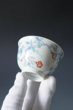 Load image into Gallery viewer, Wood Fired Doucai Morning Glory Jingdezhen Porcelain Teacup 柴窑斗彩牵牛花杯 115ml
