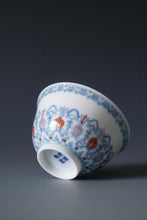 Load image into Gallery viewer, Wood Fired Doucai Flower Buds Jingdezhen Porcelain Teacup 柴窑斗彩花苞纹样杯 100ml

