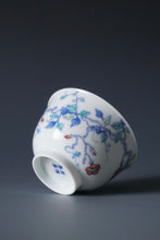 Load image into Gallery viewer, Wood Fired Doucai Morning Glory Jingdezhen Porcelain Teacup 柴窑斗彩牵牛花杯 115ml
