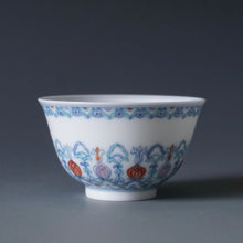Load image into Gallery viewer, Wood Fired Doucai Flower Buds Jingdezhen Porcelain Teacup 柴窑斗彩花苞纹样杯 100ml
