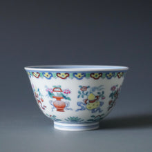 Load image into Gallery viewer, Wood Fired Doucai Eight Immortals Jingdezhen Porcelain Teacup 柴窑斗彩八仙杯 125ml
