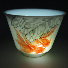 Load image into Gallery viewer, Fencai Goldfish Tianbai Porcelain Teacup 金鱼杯
