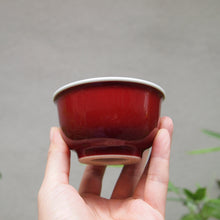 Load image into Gallery viewer, 120ml Fanggu Technique Bird and Bamboo Jihong and Qinghua Porcelain Teacup 璟色堂霁红杯

