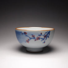 Load image into Gallery viewer, 120ml Qinghua Peach Blossoms Moon White Ruyao Teacup, 青花月白汝窑茶杯
