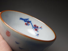 Load image into Gallery viewer, 120ml Qinghua Peach Blossoms Moon White Ruyao Teacup, 青花月白汝窑茶杯
