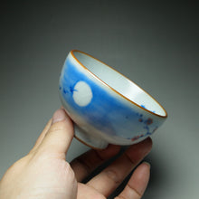 Load image into Gallery viewer, 120ml Qinghua Peach Blossoms Moon White Ruyao Teacup, 青花月白汝窑茶杯
