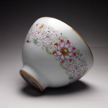 Load image into Gallery viewer, Dragons and Flowers Falangcai Hand Painted Moon White Ruyao Teacup, 汝窑双龙荷花月白杯, 120ml
