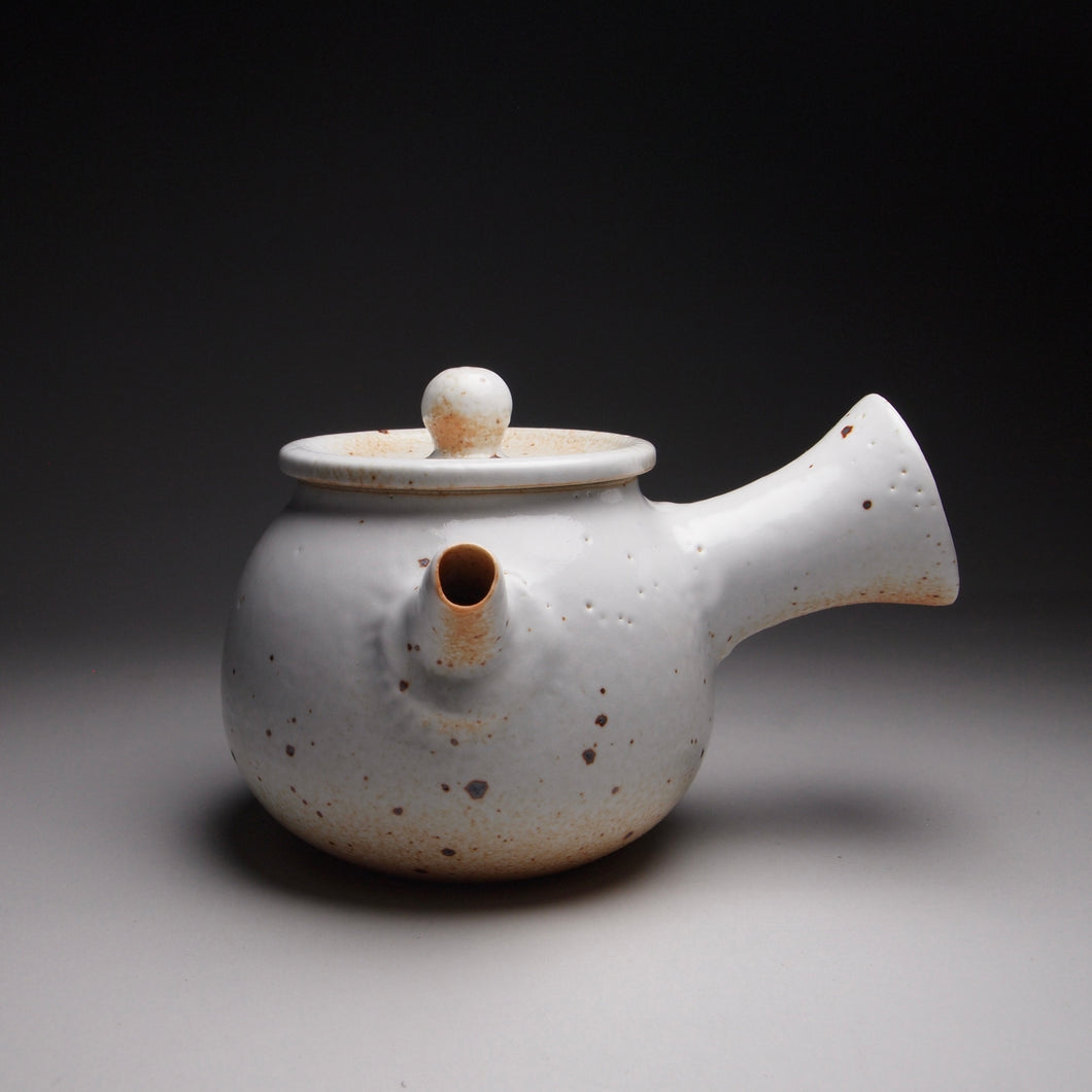 Jingdezhen Glazed Stoneware Round Side Handle Teapot, 素直手工茶壶, 135ml