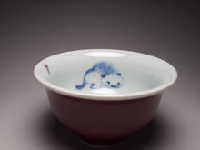 Load image into Gallery viewer, 140ml Fanggu Jihong and Qinghua Cat Porcelain Teacup 青花霁红杯
