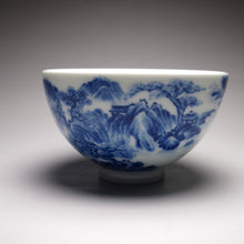 Load image into Gallery viewer, Qinghua Landscape Chicken Heart Jingdezhen Porcelain Teacup, 重工青花山水鸡心杯
