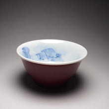 Load image into Gallery viewer, 120ml Fanggu Technique House and Tree Jihong and Qinghua Porcelain Teacup 青花霁红杯

