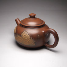 Load image into Gallery viewer, Shuiping Nixing Teapot with Carvings of a Landscape Li Changquan, 黎昌权刻绘壶 175ml
