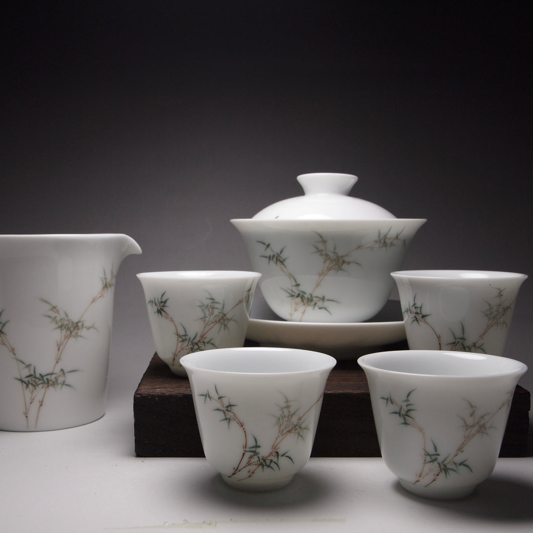 Bamboo Painting Youzhongcai Fine Porcelain Tea Set, 釉中彩清竹套装
