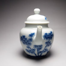 Load image into Gallery viewer, Imperfect Wood Fired Fanggu Jingdezhen Porcelain Teapot with Qinghua Garden Motif, 柴窑仿古青花岁寒三友壶 225ml
