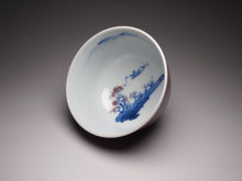 Load image into Gallery viewer, 130ml Fanggu Technique Fisherman Jihong, Youlihong and Qinghua Porcelain Teacup 青花霁红杯
