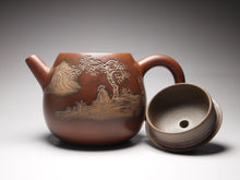 Load image into Gallery viewer, Longdan Nixing Teapot with Carvings of a Landscape Li Changquan, 黎昌权刻绘壶 225ml
