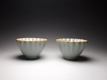 Load image into Gallery viewer, Pair of Matching 50ml Scalloped Azure Ruyao Teacups, 天青汝窑十八瓣对杯
