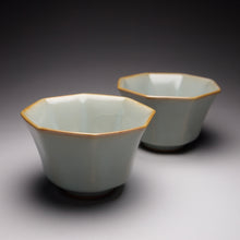 Load image into Gallery viewer, Pair of Matching 90ml Octagon Azure Ruyao Teacups, 天青汝窑八角对杯
