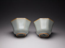 Load image into Gallery viewer, Pair of Matching 90ml Octagon Azure Ruyao Teacups, 天青汝窑八角对杯
