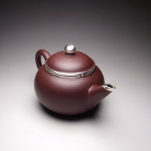 Load image into Gallery viewer, PRE-ORDER: Lao Zini Little Shuiping Yixing Teapot with Pure Silver Rim 包银老紫泥小水平 90ml
