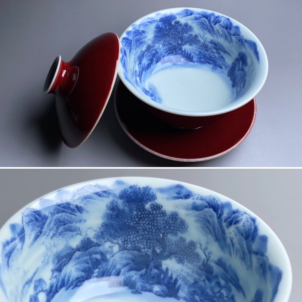 Jihong Glaze Qinghua Beautiful Land Jingdezhen Porcelain Gaiwan