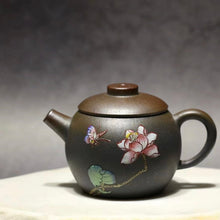 Load image into Gallery viewer, Wood Fired Julunzhu Dicaoqing Yixing Teapot with Diancai Painting 点彩柴烧底槽青巨轮珠, 150ml
