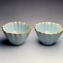 Load image into Gallery viewer, Pair of Matching 40ml Lotus Azure Ruyao Teacups, 天青汝窑茶杯
