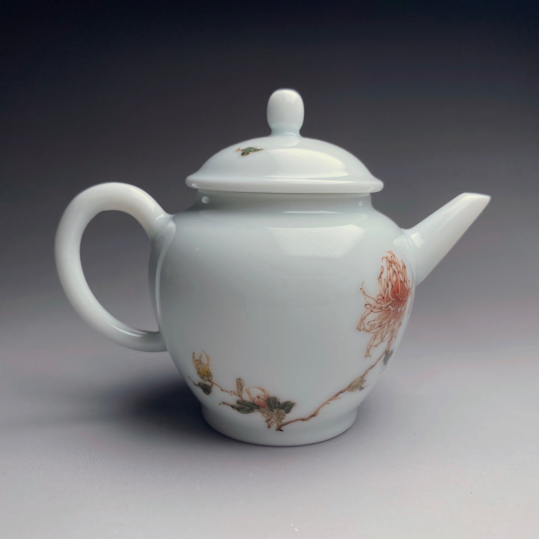 Chrysanthemums Motif Youzhongcai Jingdezhen Porcelain Teapot, 120ml