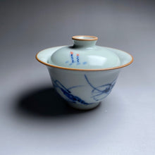 Load image into Gallery viewer, Qinghua Shrimp Motif on Moon White Ruyao Wide Gaiwan 汝窑月白青花国画虾图盖碗
