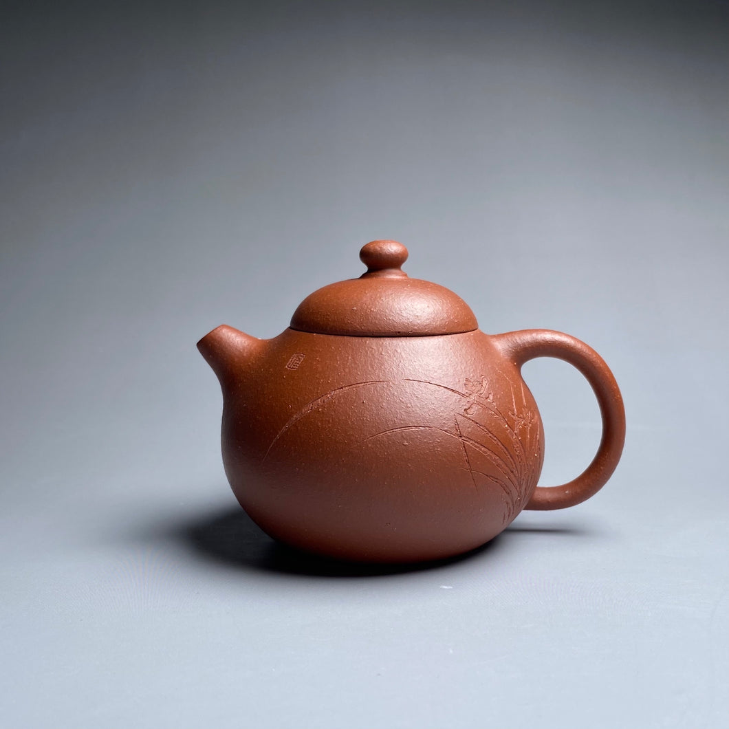 Zhuni Dahongpao Wendan Yixing Teapot with Carving of Orchid, 朱泥大红袍文旦, 120ml