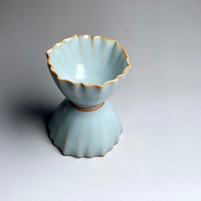 Load image into Gallery viewer, Pair of Matching 40ml Lotus Azure Ruyao Teacups, 天青汝窑茶杯
