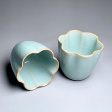 Load image into Gallery viewer, Pair of Matching 75ml Tall Fragrance Azure Ruyao Teacups, 天青汝窑茶杯
